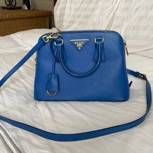 Blue Prada leather purse with shoulder strap